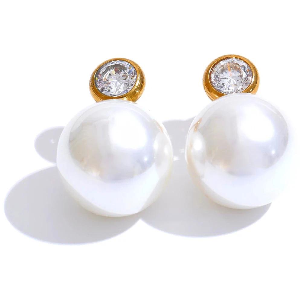Retro Bezeled Imitation Pearls Screw-Back Dome Stud Earrings Stainless Steel Trendy Simple Charm Jewelry for Women Gift