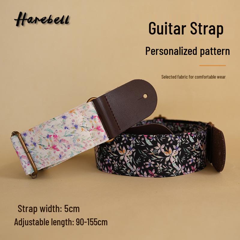 Day & Night Floral Cotton Guitar Strap Set: Anti-Slip, Widened Design, Dark Night Pattern 022, Sunlight Pattern 021