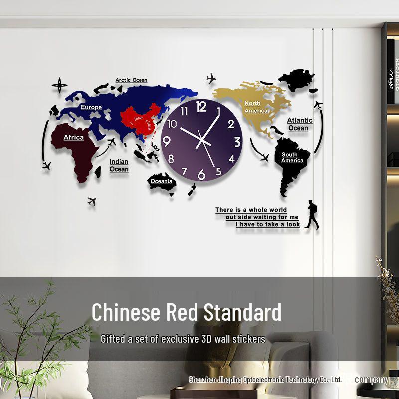 Creative World Map Wall Clock with Lamp & Perpetual Calendar for Living Room Decor