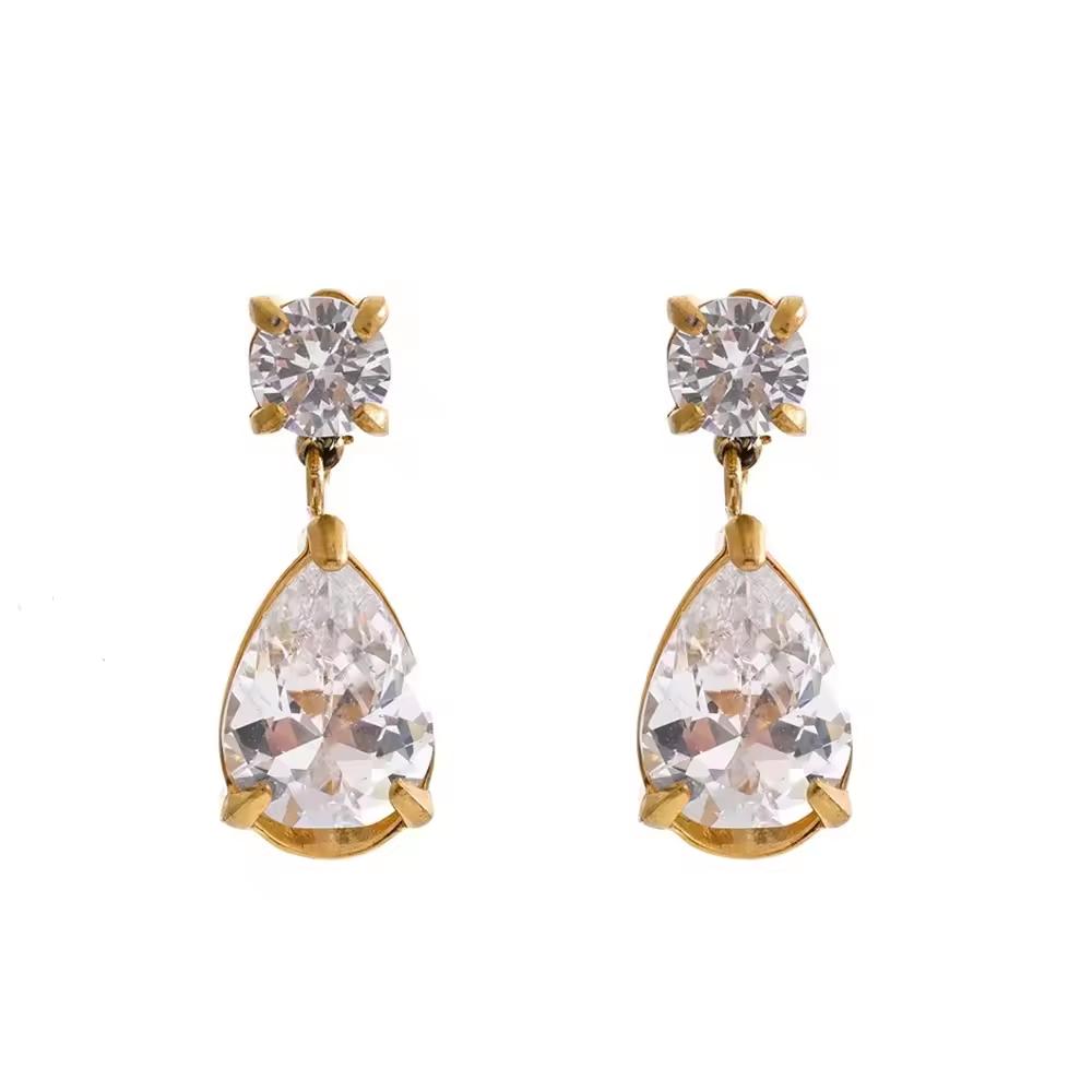 

Yhpup Bling Shiny AAA Cubic Zirconia Water Drop Earrings Daily Classic High Quality Stainless Steel Fashion Premium Jewelry Gift
