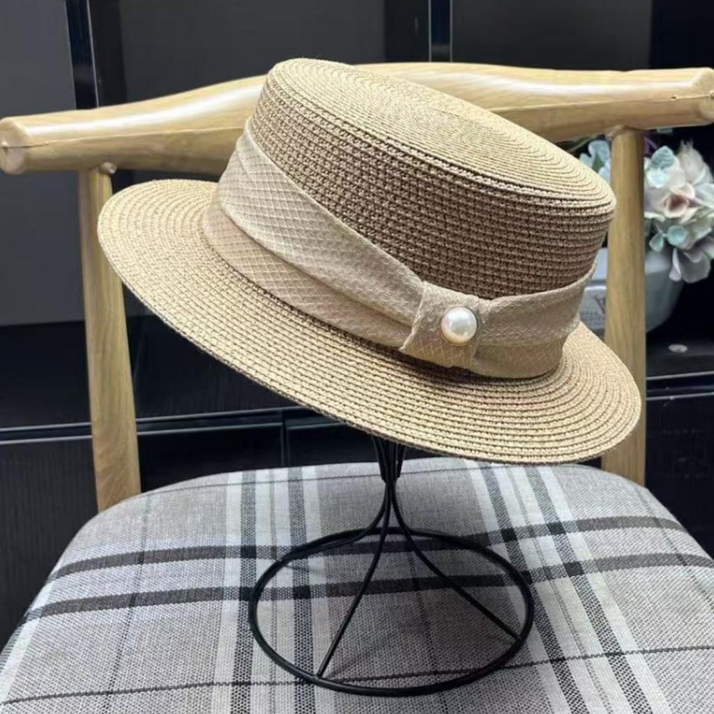 ins hat women's summer flat top small brim straw hat versatile small fresh basin hat sunshade sunscreen top hat