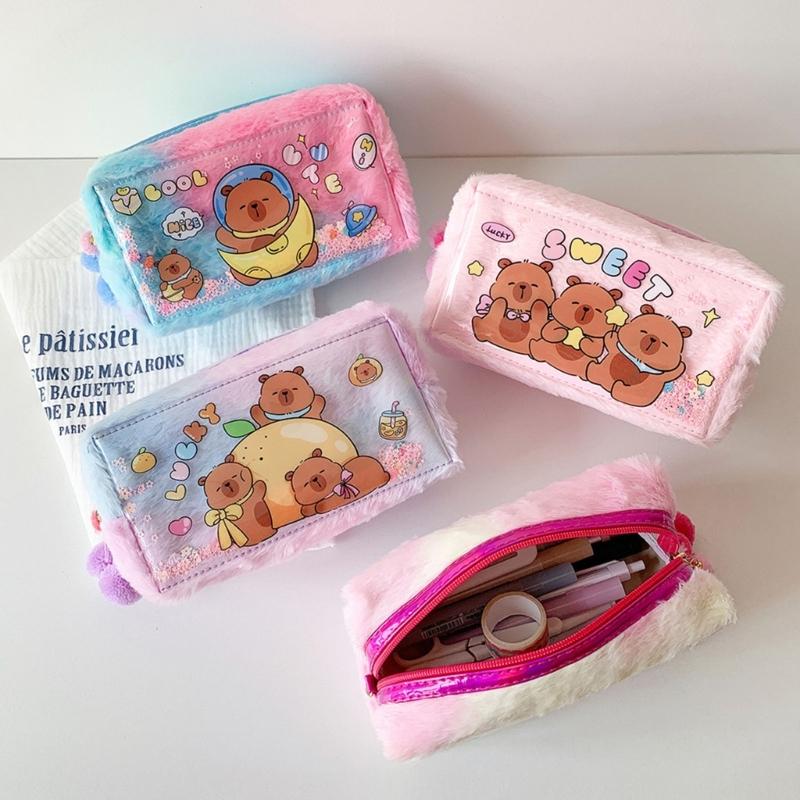 Plush Animal Pencil Case Large Capacity Pencil Pouches Zippered Closure Pen Organiser Bag For Office School Supplies