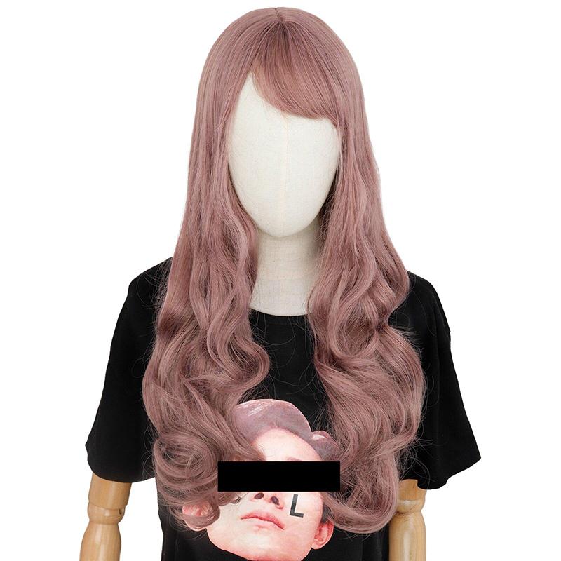 MERISIHAIR باروكات طويلة مموجة للنساء السود، شعر مستعار صناعي أمريكي أفريقي، شعر مستعار بني وردي مع غرة، شعر مستعار مقاوم للحرارة