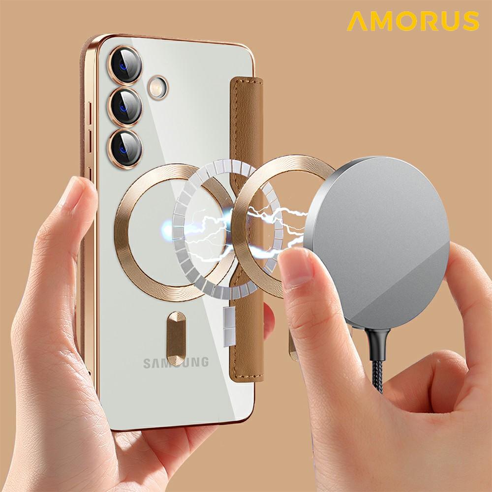 For Samsung Galaxy S24 Case Compatible with MagSafe RFID Blocking Card Holder Leather Phone Cover