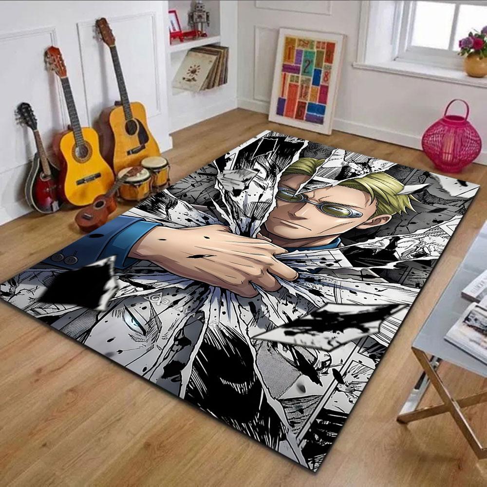 Manga Warrior with Shattered Panels Patterned Carpet, Non Slip Mat Suitable for Living Room and Bedroom Sofas