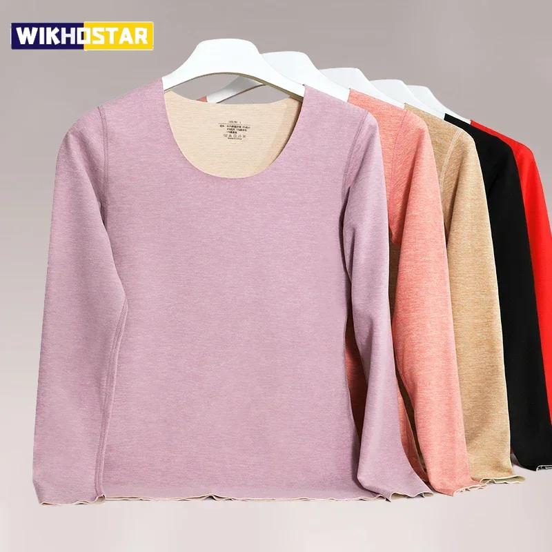 Ropa interior térmica para mujer, ropa de otoño sin costuras para mujer con una base gruesa de cachemira, lana individual de otoño e invierno otoño
