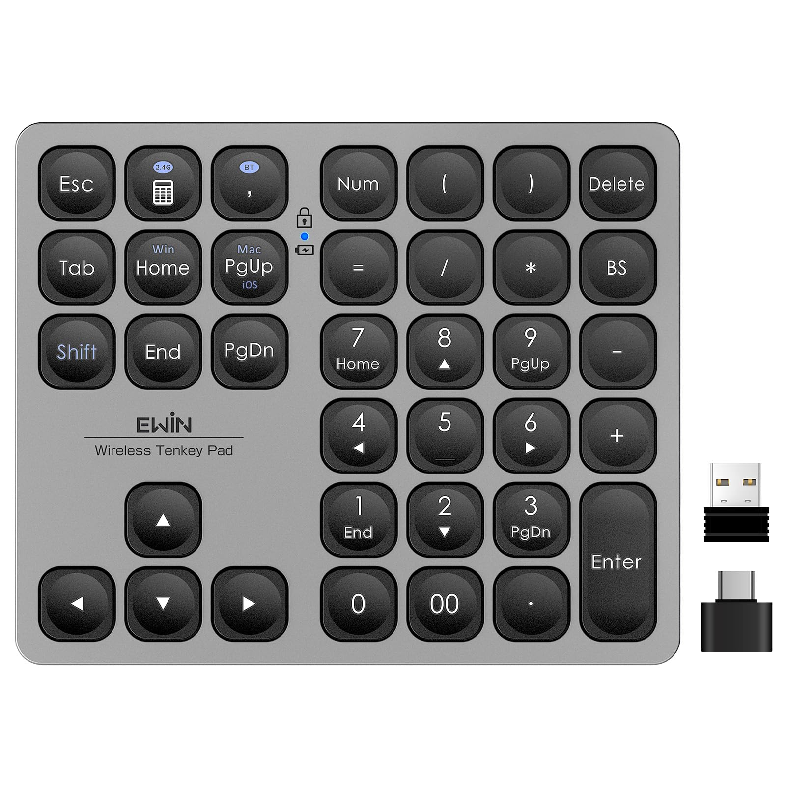 

Ewin Numeric Keypad, Bluetooth 5.2 + 2.4G Connection, Wireless Numeric Keyboard, Connects Two Bluetooth Keyboards, Numlock Link, Type-C Charging, 37