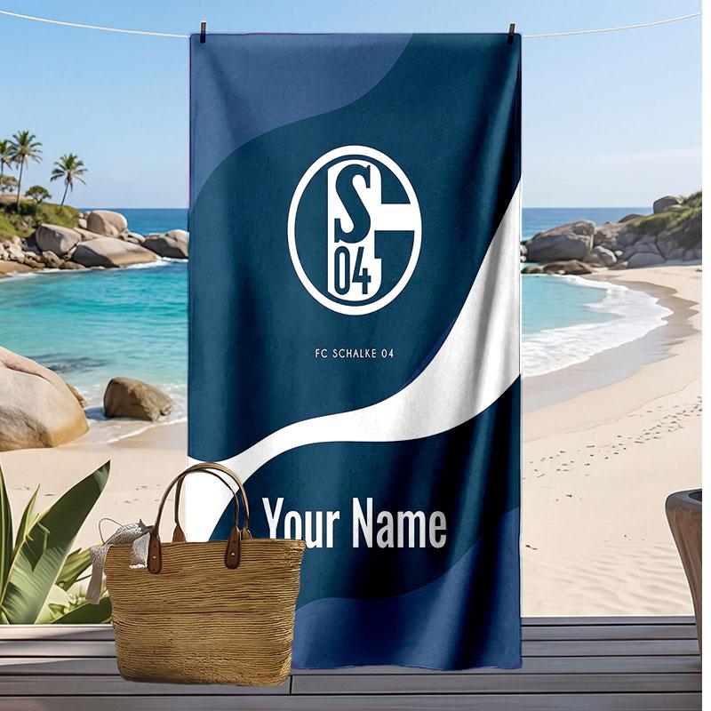 Telo Mare Personalizzato Stampato Schalke 04 FC Logo Calcio Supporto Nome Personalizzato Testo Asciugamano Assorbente Per Sport Viaggio Regalo Speciale
