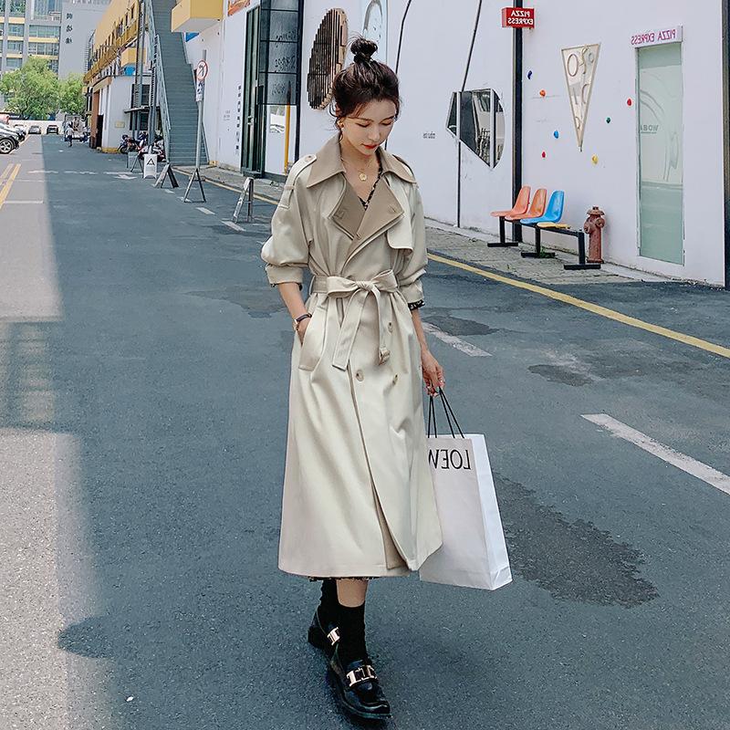 Off-White Windbreaker Damen Mittellang Herbst Neu Koreanischer Stil Retro Britischer Stil Taillenlang Mantel