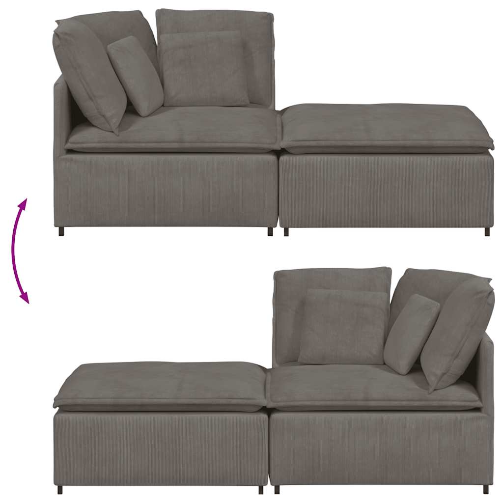 Modular Sofa with Footstool and Cushions Cord Fabric Light Grey