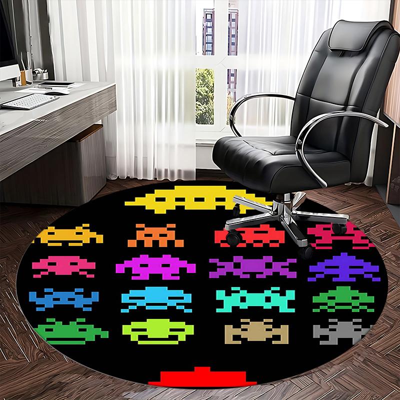 Space Invaders,Pixel Art Chair mat Round Rug Office carpet, Machine Washable, Non slip, Suitable for Living Rooms, Bedrooms