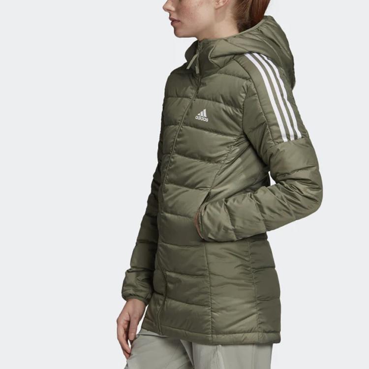 Adidas Long Hooded Down Jacket Women Outerwear Green GH4591