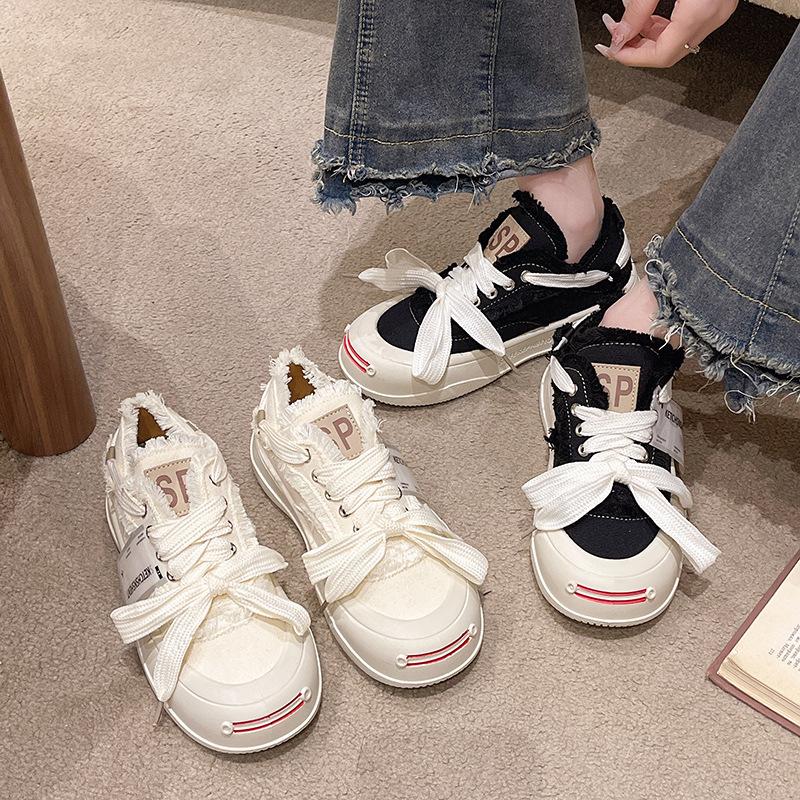 Platform canvas single shoes women's 2025 summer new thin versatile niche women's shoes ins casual sports little white board shoes
