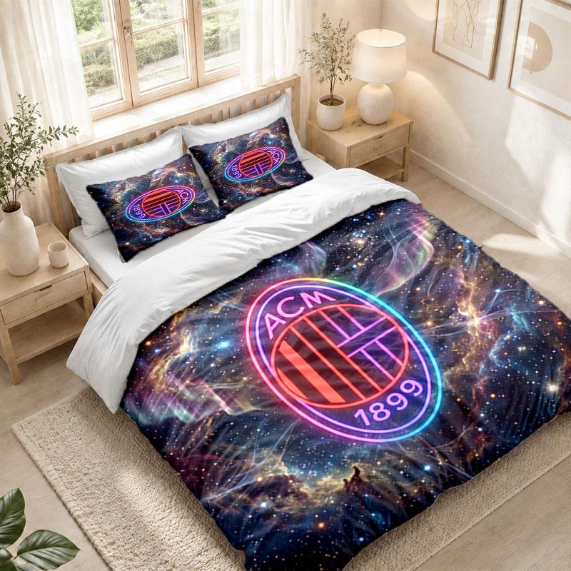Bedding Set 1 Duvet Cover 2 Pillowcases AC Milan Print Bedroom Home Decoration