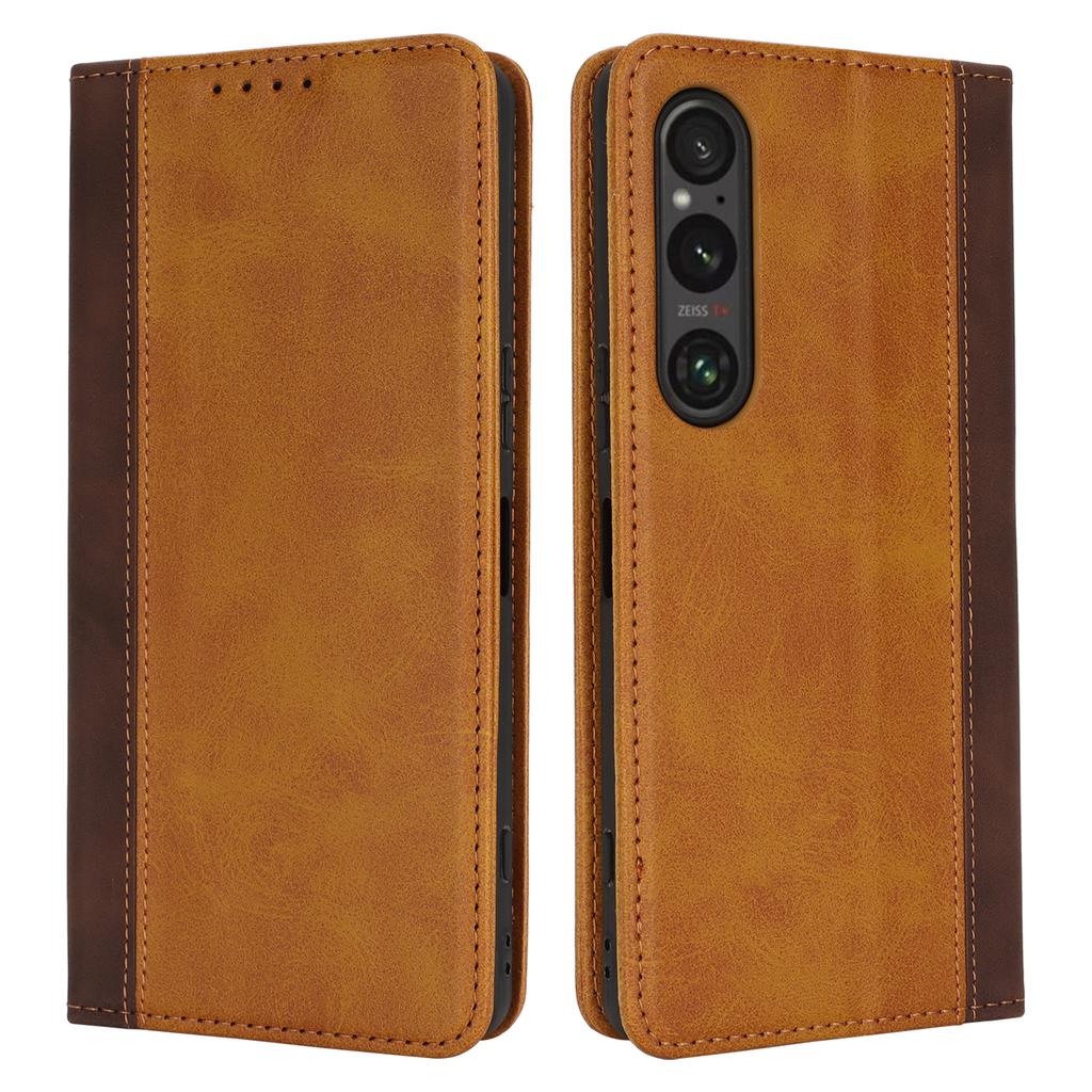 Etui na Sony Xperia 1 VI Tekstura cielęca 3 sloty na karty Skórzane etui na telefon z kolorowymi wstawkami