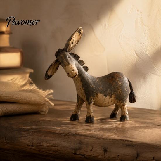 Artigianato Robusto in Resina Scultura di Asino Vintage, Statuetta Animale Rustica da Fattoria, Ornamento da Tavolo Collezionabili Vita di Fattoria per Scaffale Mensola E