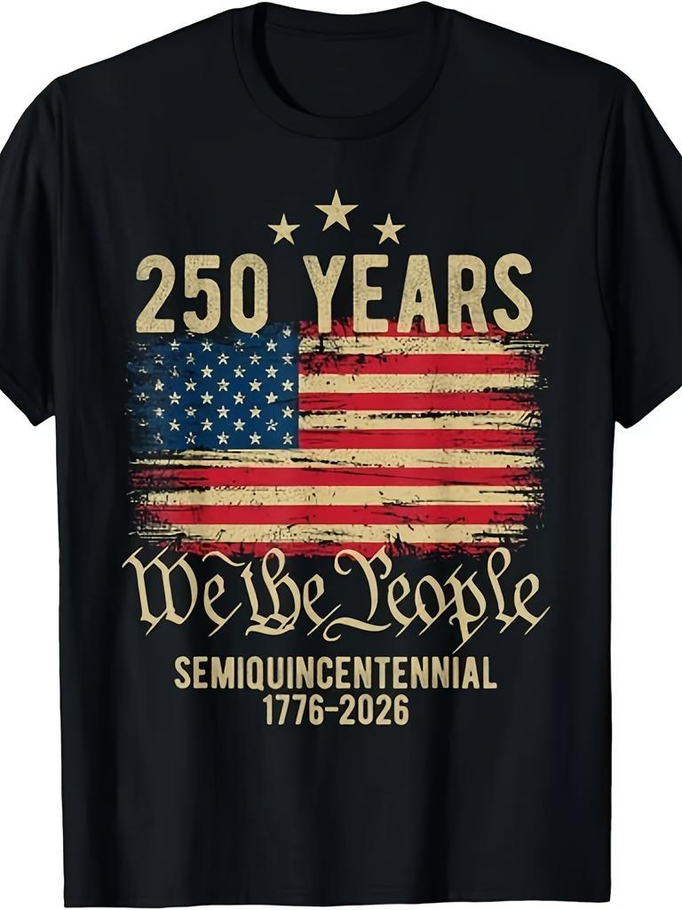 Unisex T-Shirt Celebrating The 250Th Anniversary of The American Flag from 1776 to 2026, Made of Stretchy Fabric, Machine Washable, Suitable for All S