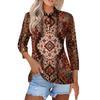 Women's Fashion Casual Lapel Short 3/4 Sleeve Print Shirt Women's Button Up Tops