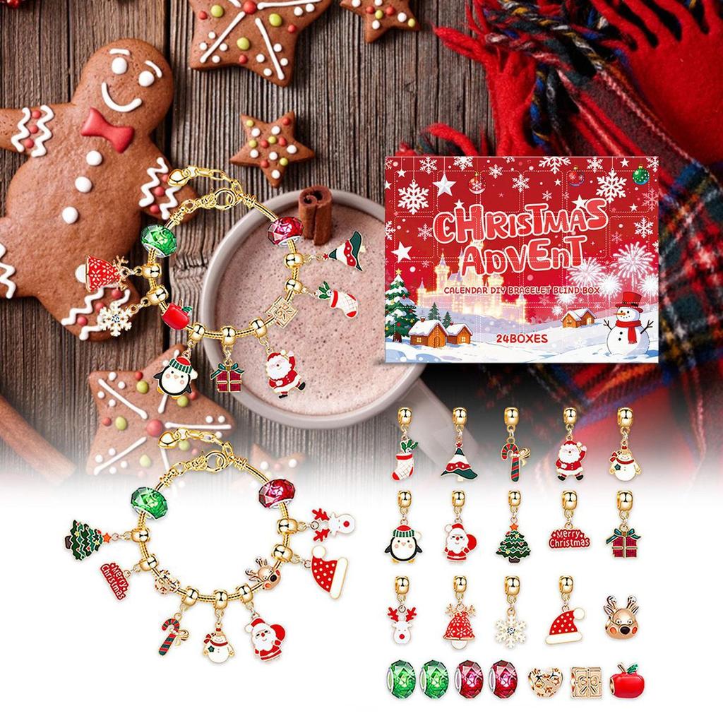 24 Countdown Calendar Advent Surprise Blind Box Set Christmas Charms Bracelet Set DIY Creative Ornaments Christmas Child Gifts