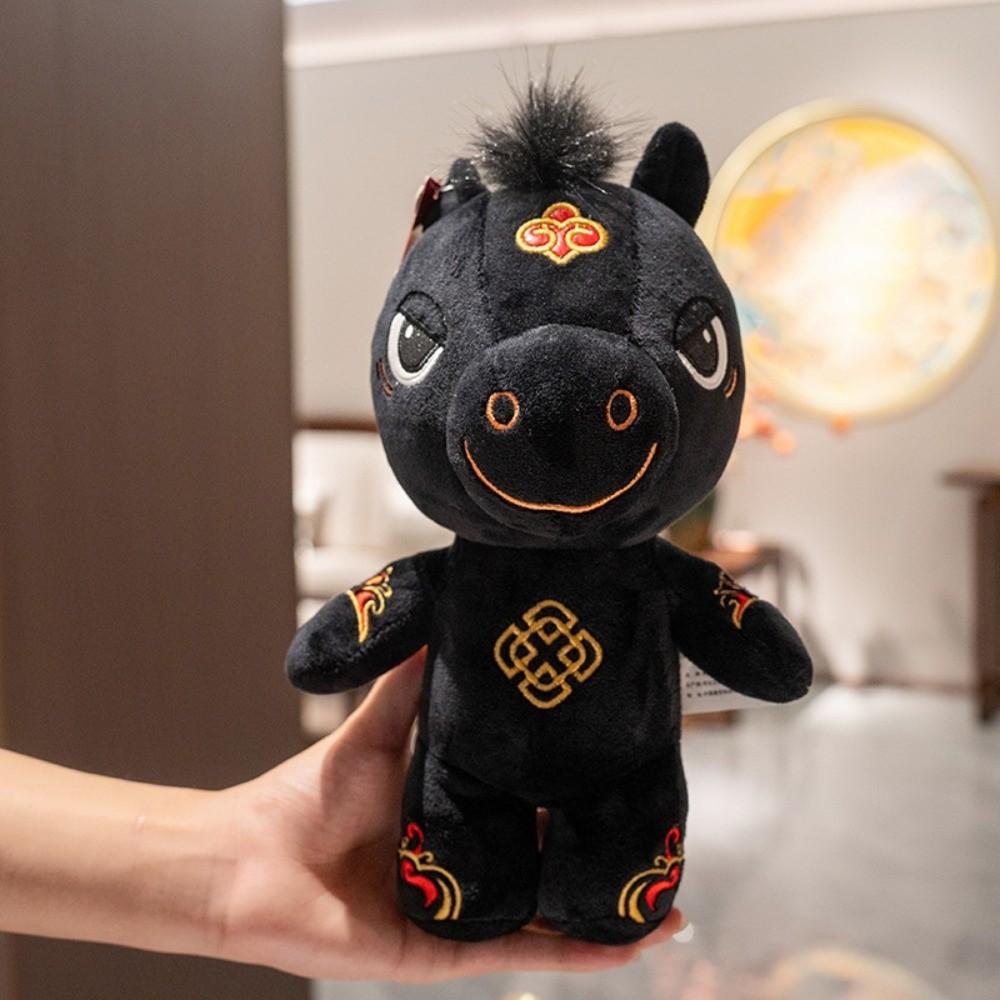 Black Stuffed Horse Toy Cute Zodiac Pony Figurine Funny Horse Plush Doll  Year of Horse