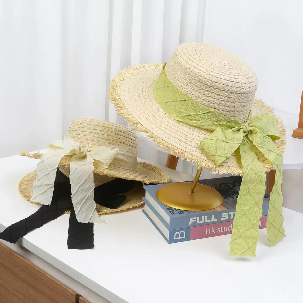 Summer streamer hat women's sunshade sunscreen hat bow straw straw hat seaside beach sun hat