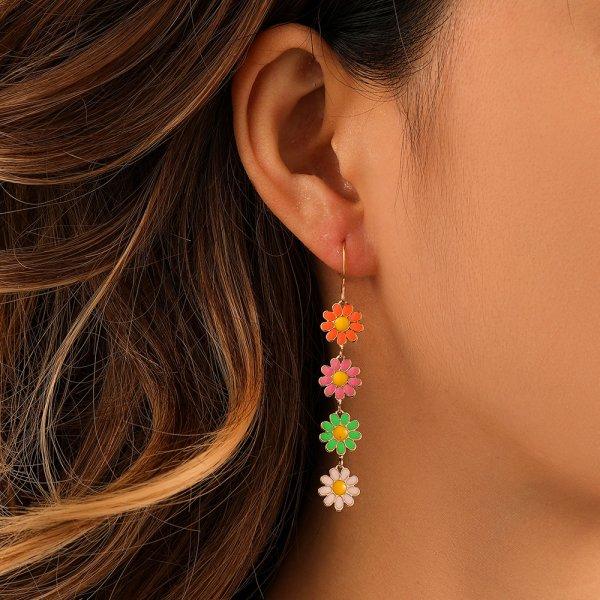 Delicate Gold Color Daisy Flower Hoop Earrings For Women Trendy Korean Sweet Sunflower Circle Earring Girl Wedding Party Jewelry