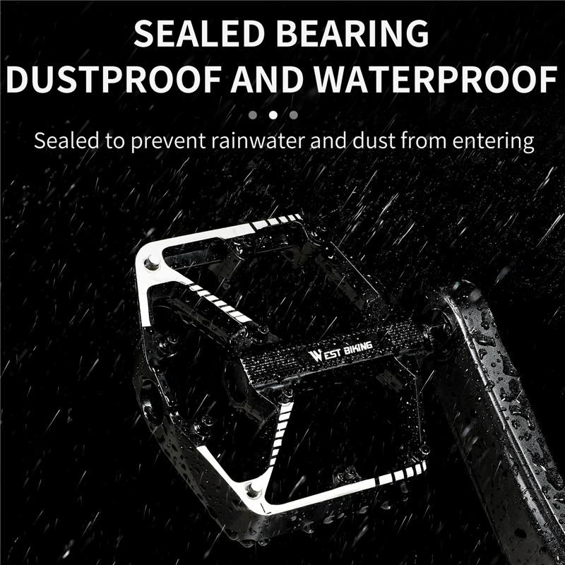 WEST BIKING Durable Aluminum Alloy Dual-DU Bearing Bicycle Pedal Anti-slip Smooth Widen Tread Mountain Road Bicycle Pedal