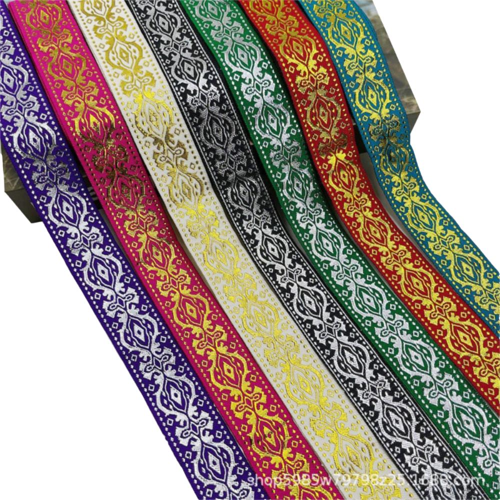 1.3 Inch Wide Jacquard Woven Fabric Ribbon White Black Gold Fringe Trim Gold Glitter Embroidery Ribbon Lace Accessories