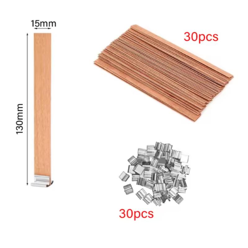 10/30pcs Wooden Candle Wick Set With Clip Base Smokeless Candle Wicks for DIY Paraffin Candle Jar Making Candle Making Supplies