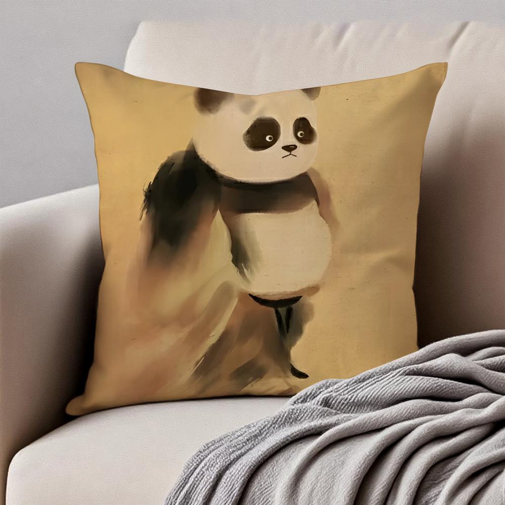 Retro Adorable Cute Panda Cartoon Art Cushion Cover Pillowcase Antidustmite Invisible Zipper Short Plush Sofa Cushion