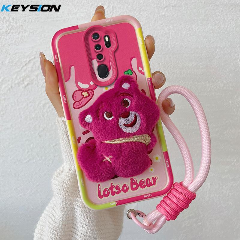 KEYSION Cute 3D Cartoon Plush Case for OPPO A9 2020 with Lanyard Soft Silicone Shockproof Phone Cover for OPPO A5 A9 2020