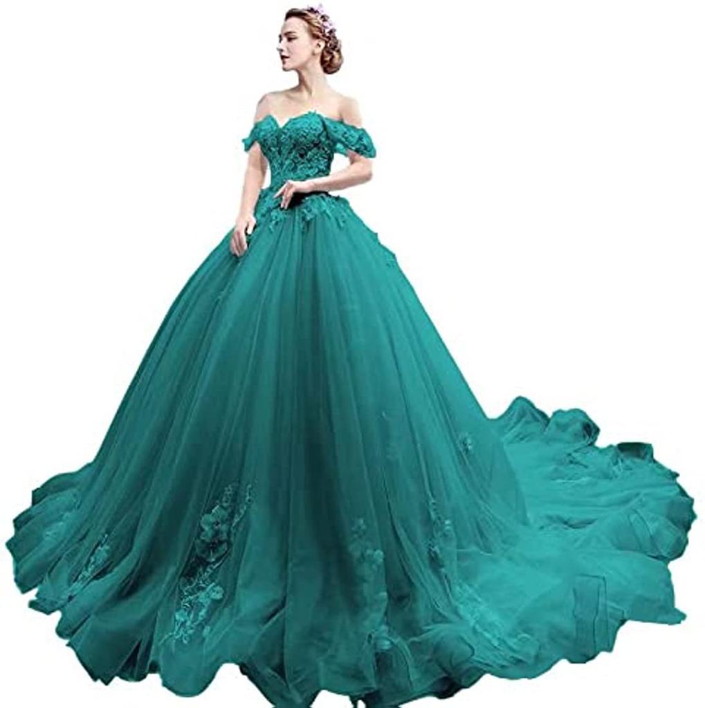 One-word Shoulder Tutu Dress Wedding Dress Birthday Party Art Test Performance Long Trailing Dress