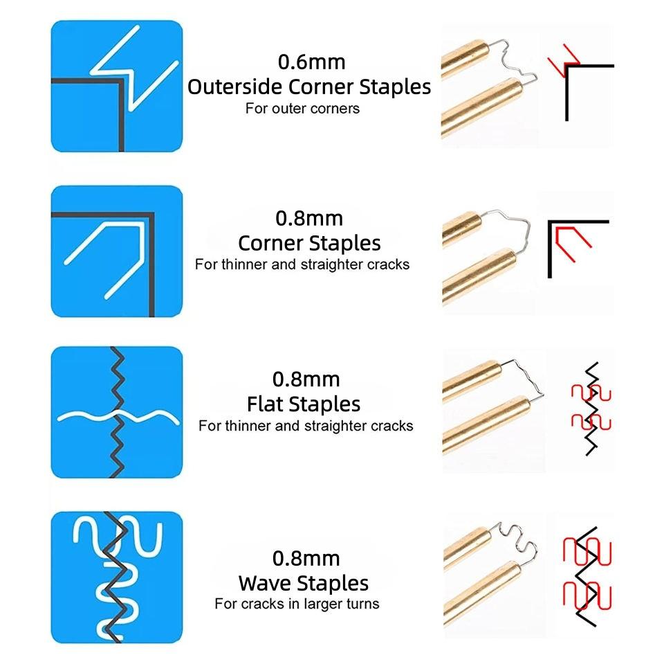 100 ks Sponky pro plastovou svářečku 4 typy Sponky pro svařování plastů pro opravu Všech nárazníků automobilů/Plastových prasklin