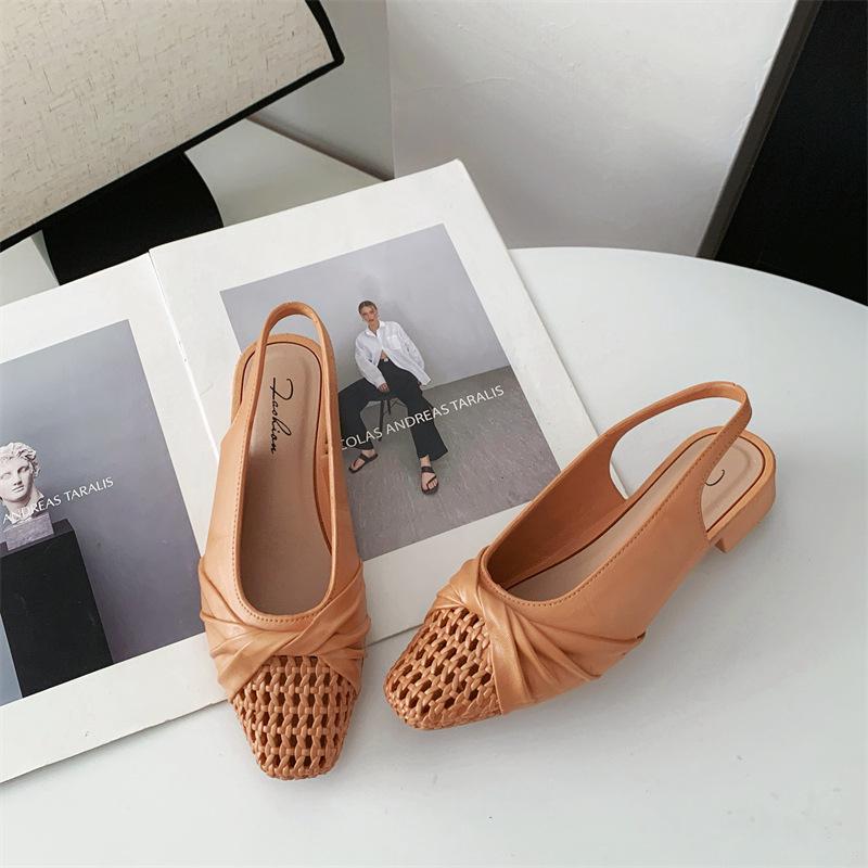 Yuzhihao Women s Summer Flat Heel Square Toe Hollow Out Sandals - Casual Outdoor Wear in Solid Colors 38-39