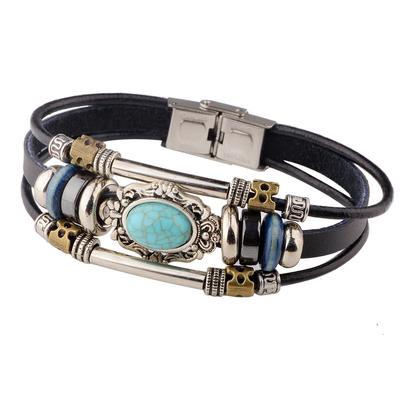 Vintage Stone Beaded Bracelet for Men Women Multilayer Weave Leather Punk Jewelry Accessories