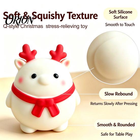 Durable TPR Sensory Toys Christmas Candy Cane & Elk Squishy Toy, Slow Rising Squeeze Fidget Elastic Stress Relief Desktop Ornament, Holiday