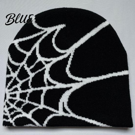 Halloween Party Cap Jacquard High Print Knitted Spider Web Winter Hat Unisex Beanie Elasticity Anti-shrink