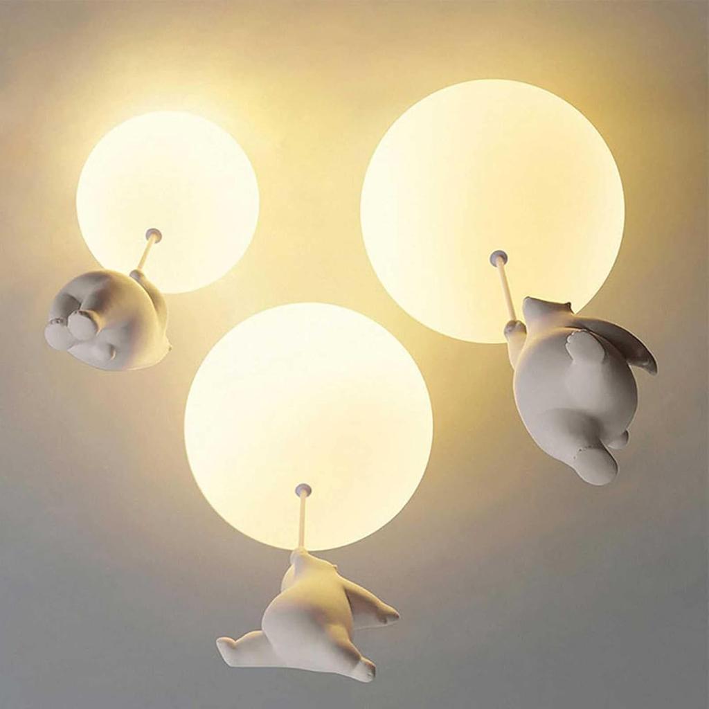 Modern Bear Ceiling Lights, Creative Balloon Decorative Chandelier, Cartoon LED Ceiling Lamps, Polar Bear Pendant Lamp for Kids Rooms (Large)