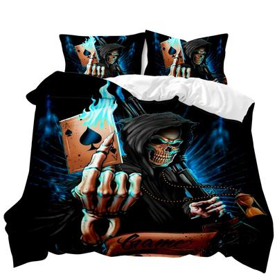 Set cu față de pilotă Craniu Set de lenjerie de pat Zeul Jocurilor de Noroc Schelet Poker Adolescenți Adulți Craniu Dimensiune Dublu Queen King Poliester Față de cuvertură