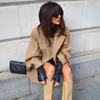 VAYLA New Outerwears Trench Coat for Women Batwing Sleeve Long Coat Winter Woolen Cloth Trench Brown Lapel Mid Long Jackets