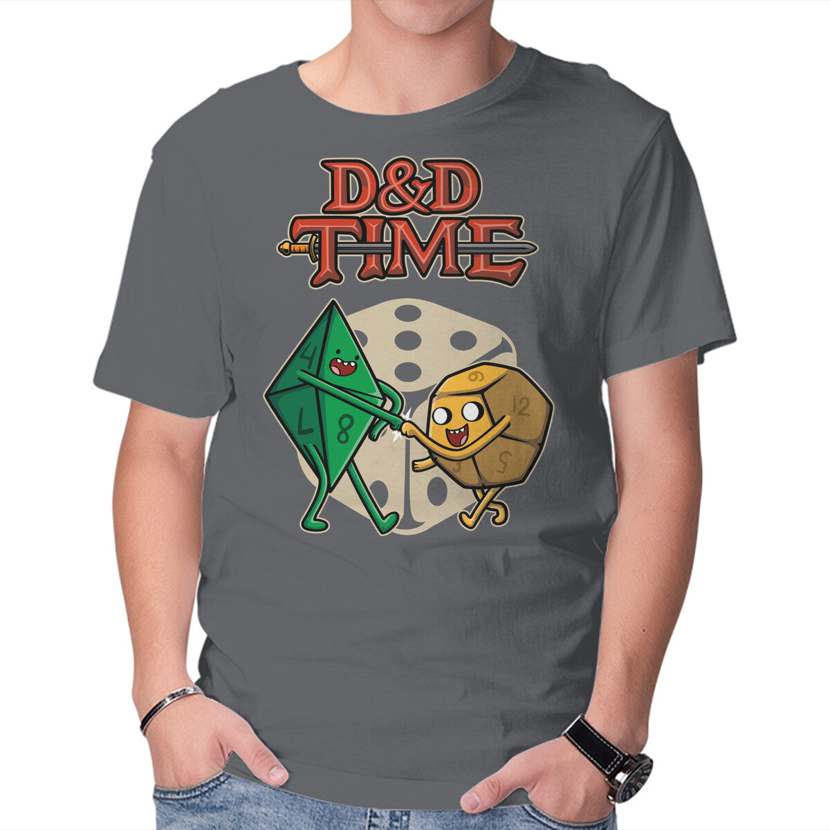 Unisex Crew Neck T-Shirt DnD Time Graphic Short Sleeve Casual Tee M