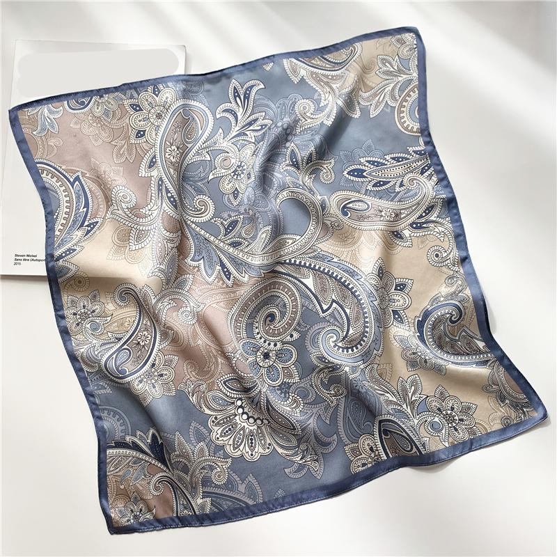 

Women 100% Pure Silk Scarf Elegant Floral Printed Small Square Neck Kerchief Bandana Female Echarpe Luxury Hairbands Spring 53X53CM