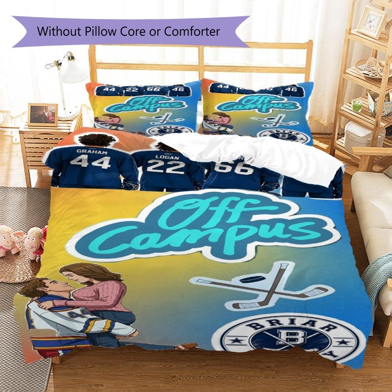 Off Campus Cartoon Couple Character Print 3 Pieces Duvet Cover Set Hockey Romance Theme Bedding Bedroom Home Decor Without Pillow Core