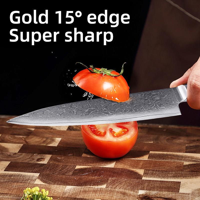 Japanese Damascus Chef Knife 7.5Inch- VG10 Steel, Ergonomic Pakkawood Handle, Professional Kitchen Knife for Meat & Vegetable Cu