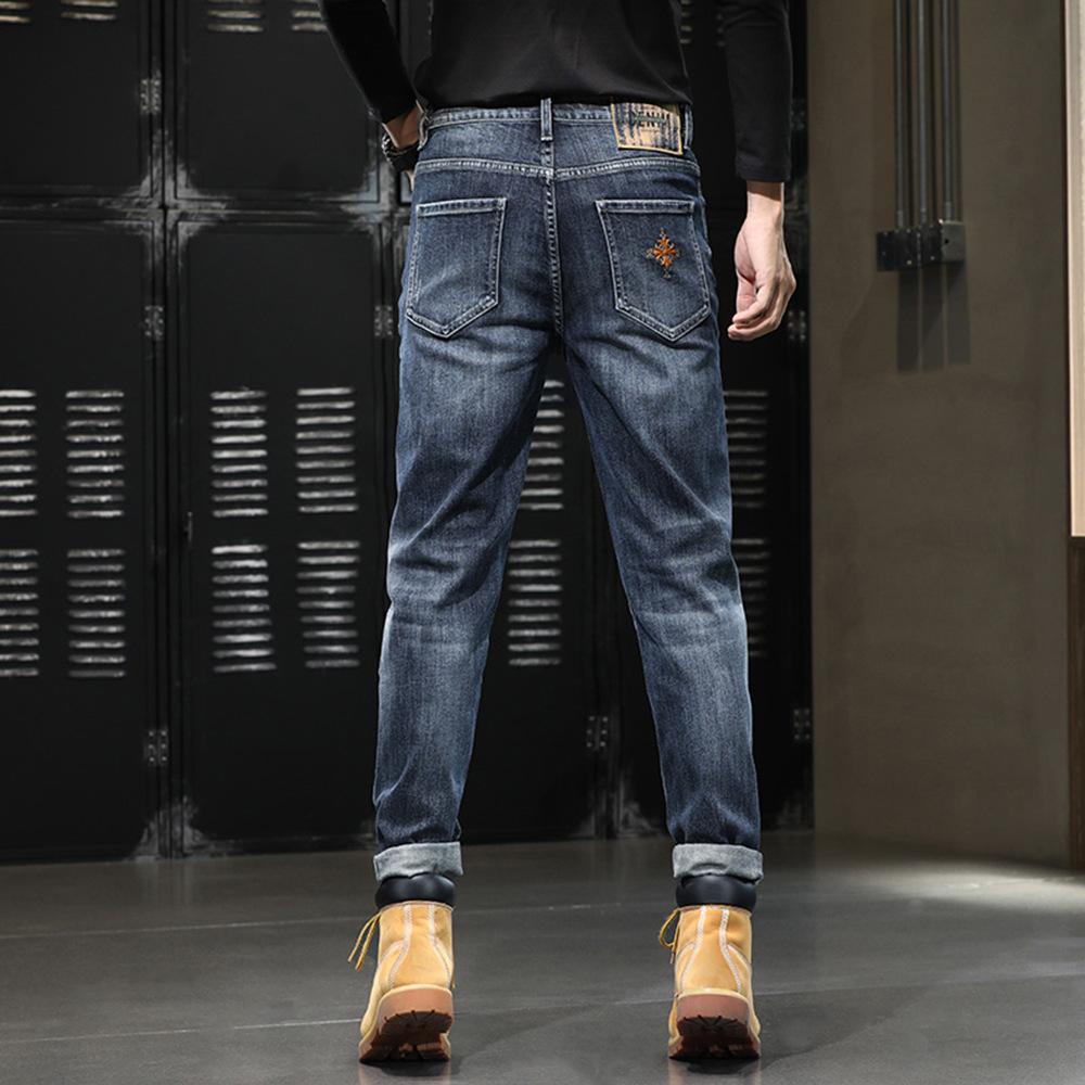 Small Straight Jeans Men's Four-season Trendy Ins High Street Handsome Youth High-end Sense Slim-fit Elastic Denim Trousers