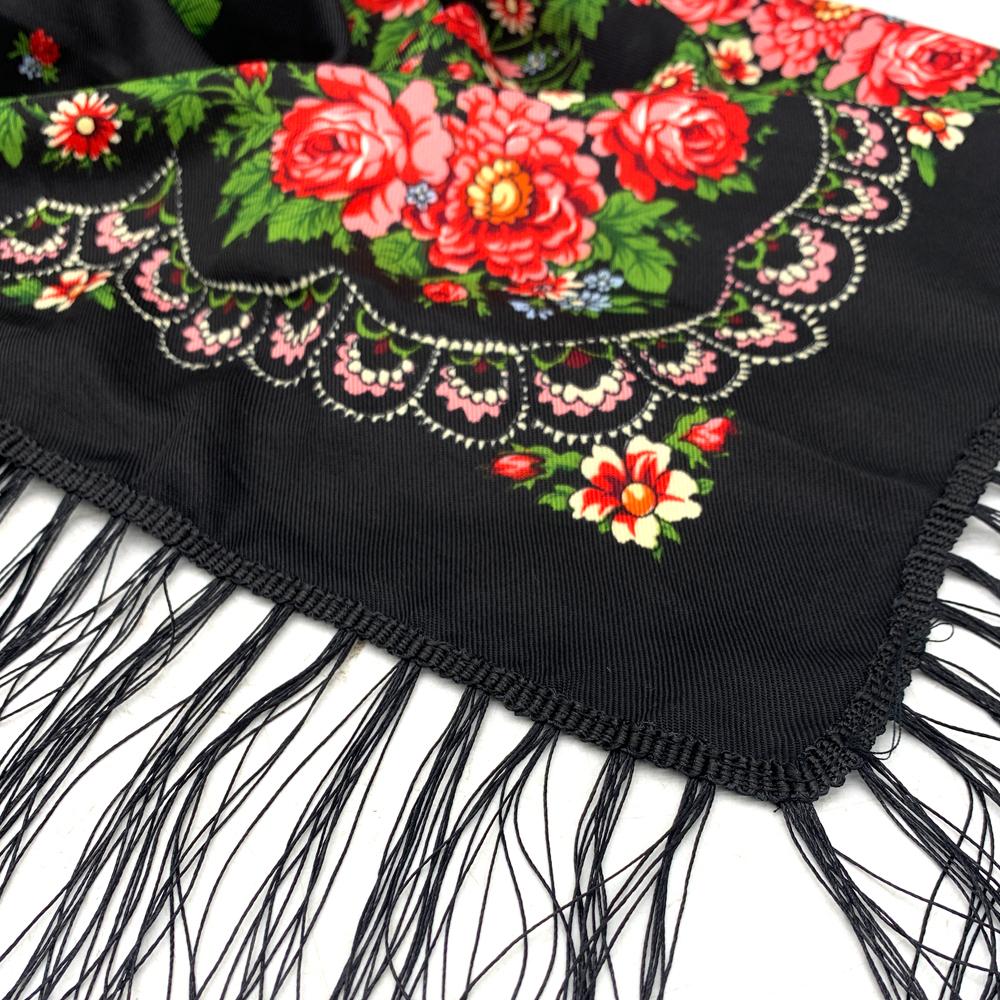 Russian Style Floral Print Square Scarf