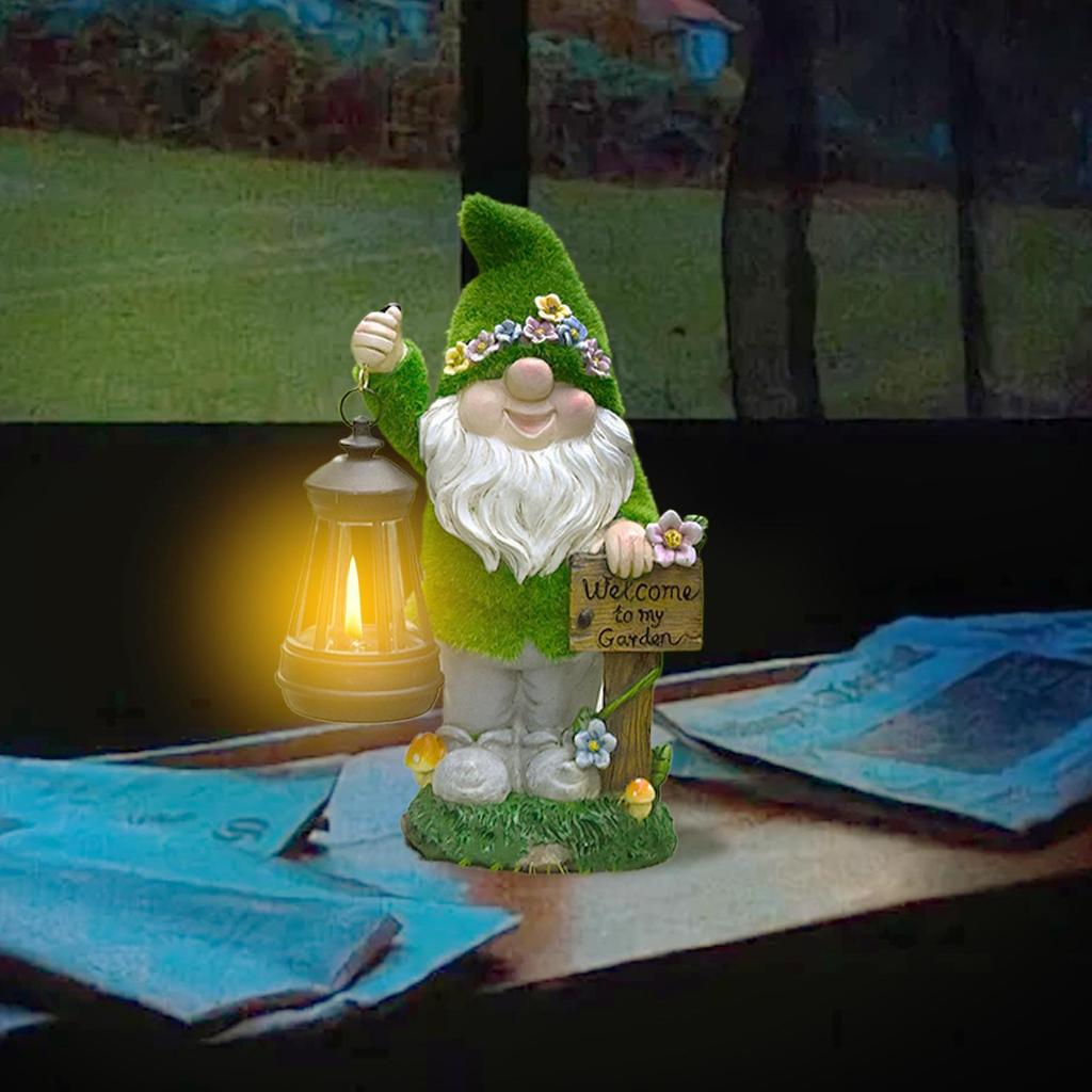 Décorations de Gnomes Pour Jardin Solaire Mignon Gnome de Jardin Avec Lanterne Éclairage Paysager Statuette de Nain Solaire pour Jardin