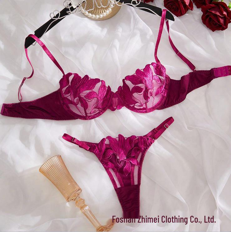 3D Embroidery Tulle Ultra-Thin Bra Set: Pure Desire Sexy Lingerie for Women