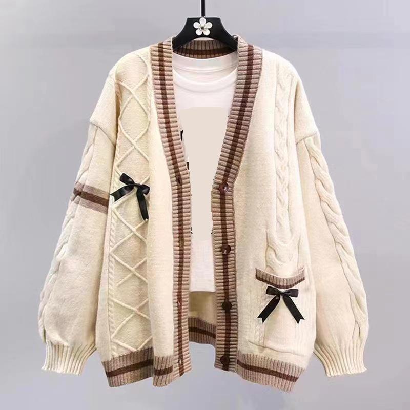 Sweet Bow Knitted Cardigans Y2k Aesthetic All Match Contrast Color Coats Fashion Single Breasted Women Kawaii JK Sweaters Jumper