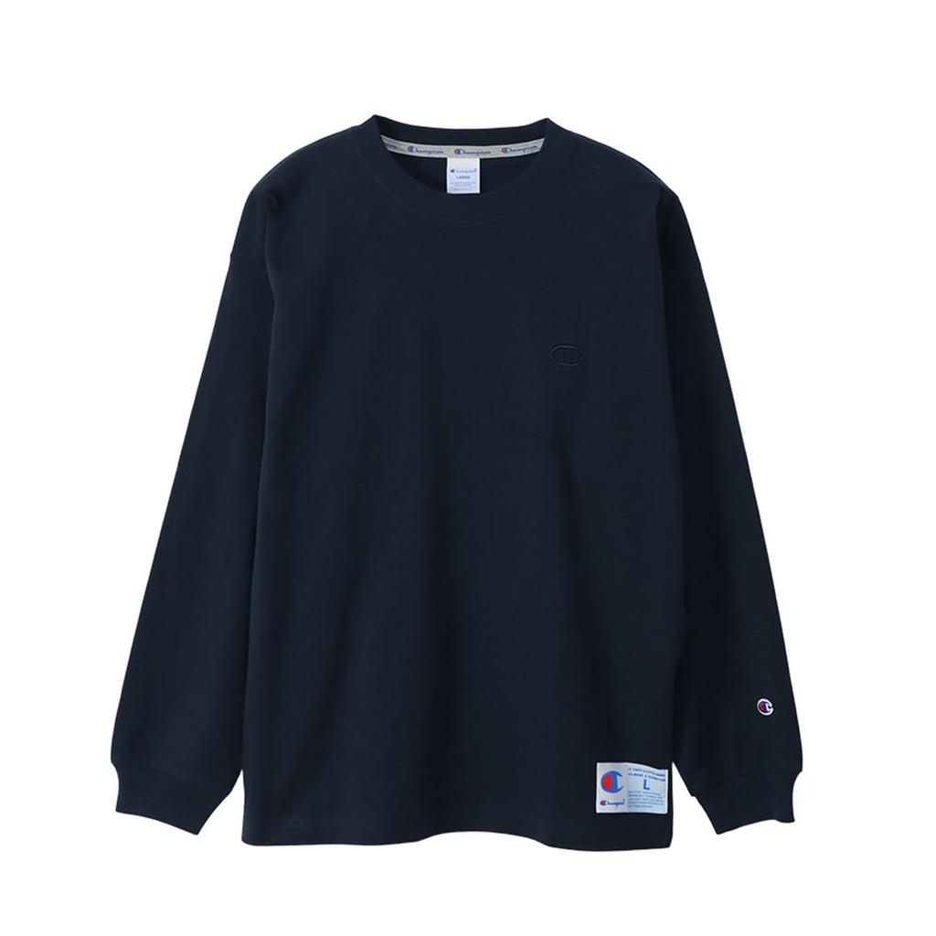 Champion Long Sleeve Relax Crew Action Size XL Men's T-Shirt, 100% Cotton, Fit, Neck, One-Point Logo, Style, Navy, C3-V414,